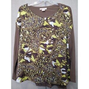 Michael Kors Mixed Media Camo Animal Chain Print Long Sleeve Blouse Size 2X